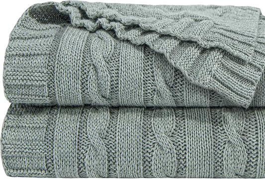 NTBAY 100% Pure Cotton Cable Knit Throw Blanket, Super Soft Warm 51x67 Knitted Throw Blanket for Couch, Sofa, Chair, Bed - Extra Cozy, Machine Washable, Comfortable Home Decor, Light Grey