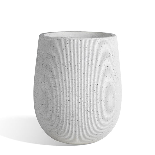 Worth Garden White Large Round Planter, 9" Dia x 13" H Lightweight Magnesium Oxide Cement Plant Pot with a Striped Textured Finish, Raised Pattern Concrete Look, Drainage Hole, Indoor & Outdoor Use