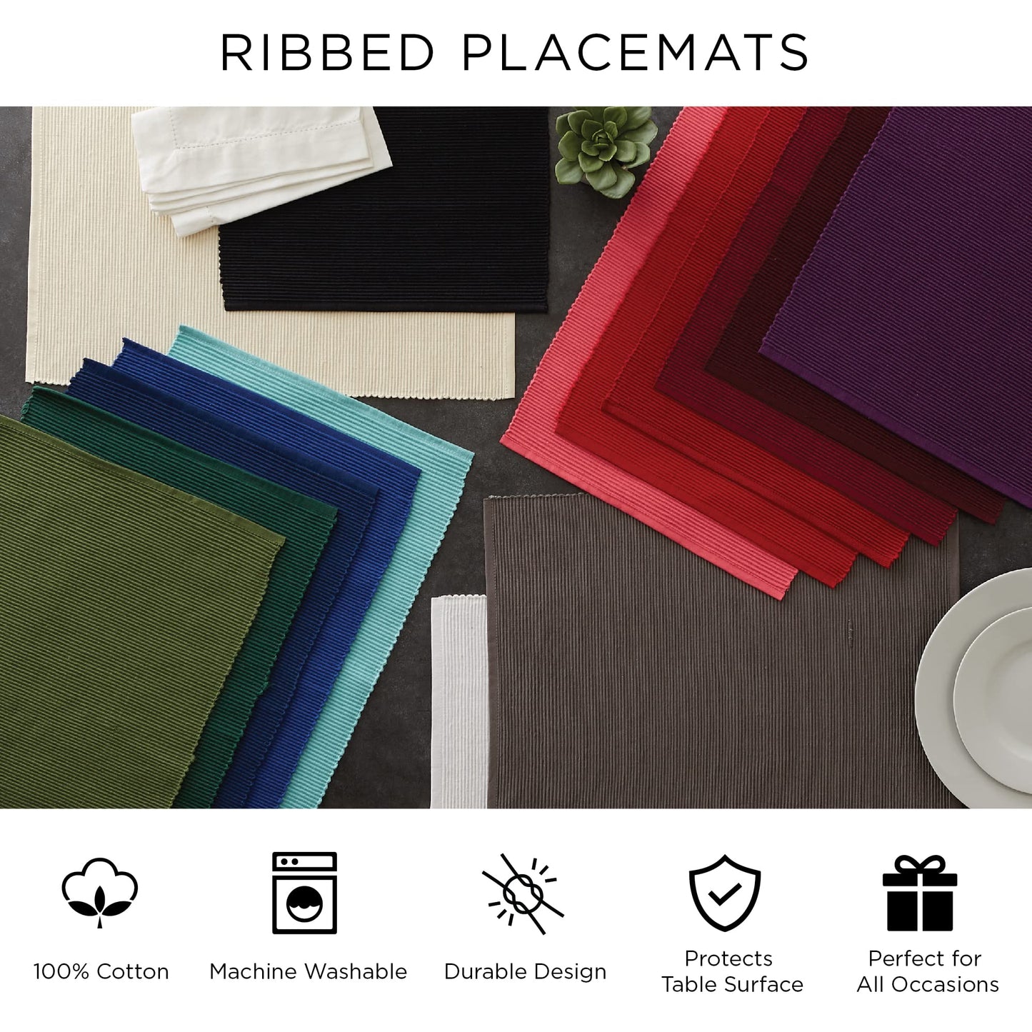 DII Two-Toned Collection Tabletop, Placemat Set, Stone, 6 Piece