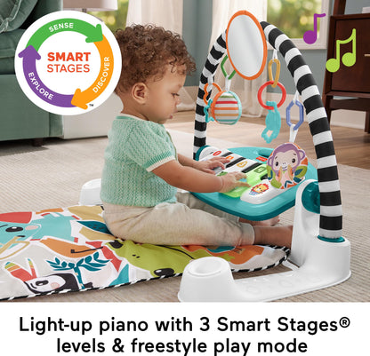 Fisher-Price Baby Playmat Glow and Grow Kick & Play Piano Gym, Blue Musical Learning Toy with Developmental Activities for Newborns 0+ Months