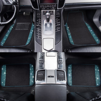 CAR PASS Bling Rhinestones Diamond Waterproof Car Floor Mat, Crystal Sparkly Shining Glitter Carpet, Anti-Slip PVC Heel Pad Universal for Interior Auto SUV,Sedan,Van,4pcs Girly Women Mint Teal Diamond