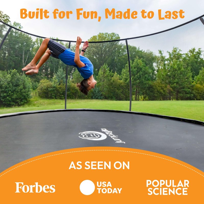 JUMPZYLLA Trampoline Outdoor 8FT 10FT 12FT 14FT 15FT 16FT with Enclosure and Ladder, ASTM Approved Recreational Trampoline for Kids and Adults, Anti-Rust Coated Frame (Orange, 8FT)