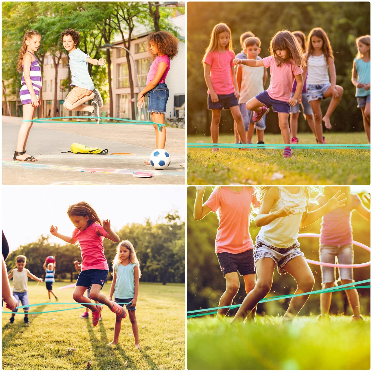 Cikyner Chinese Jump Rope, 4m Long 1.5cm Wide Elastic Chinese Ropes with Instructions French Skipping Rubber Band for Indoor and Outdoor Children Jumpsies Games, Ideal for Gifts for Girls and Boys