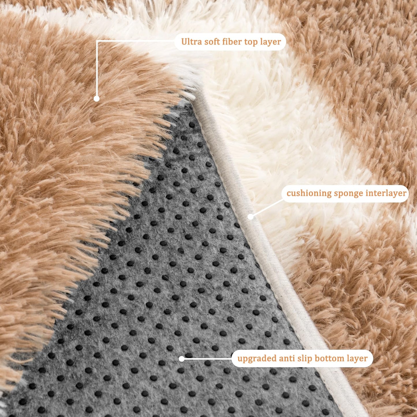 Quntue Rugs for Bedroom, 4x6 Fluffy Fuzzy Shag Checkered Area Rug for Living Room, Modern Plush Soft Upgrade Non-Slip Carpet for Kids Girls and Boys Room Dorm Nursery Home Decor, Cream and Beige