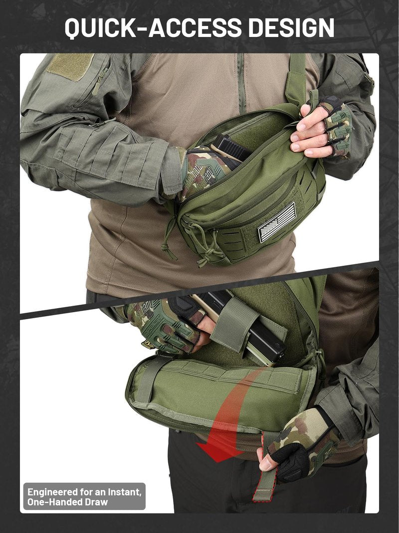 AUMENTAR Tactical Sling Bag, Fanny Pack,2in1,CCW & EDC Shoulder Bag with MOLLE & Pistol Holster - 1000D Adjustable Strap for Outdoor Carry Men & Women