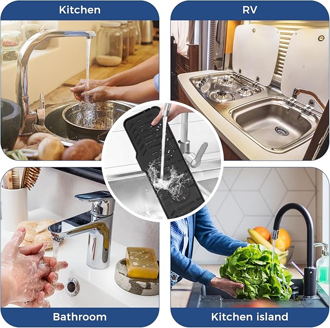 24" Splash Guard Plus Size Silicone Sink Faucet Drying Mat Handle Drip Catcher