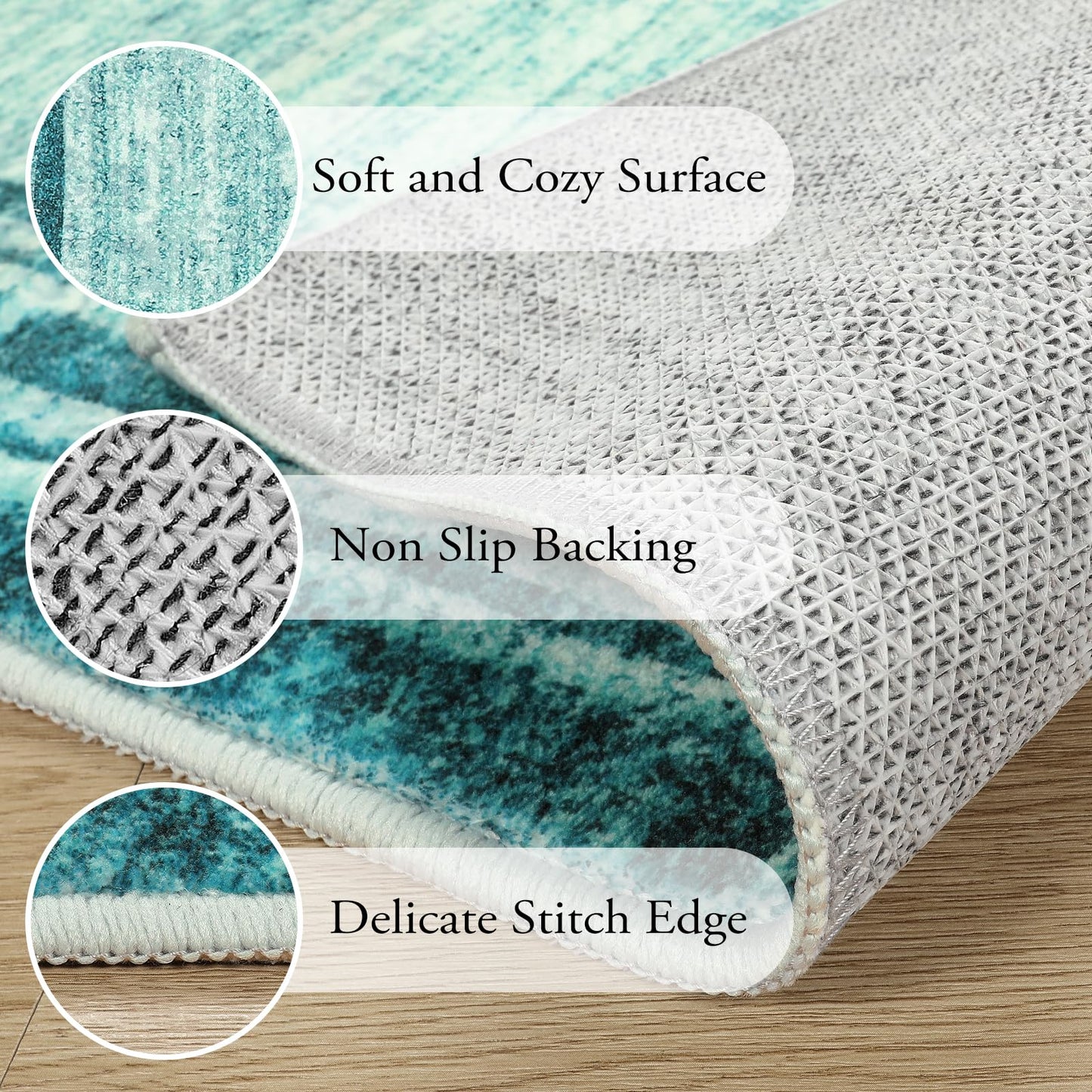 Lahome Amabel Modern Abstract Area Rug, Washable Teal 2x3 Entryway Rugs Non Slip Kitchen Carpet Indoor Front Door Throw Rugs, Minimalist Bordered Bathroom Rug Low-Pile Entry Mats for Bedroom