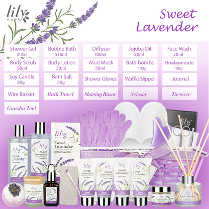 Christmas Gifts Spa Gift Set for Women - 22 Piece Lavender Luxury Bath & Body Basket with Bath Bomb, Lotion & Shower Gel | Bath Gift Set for Birthday Gifts, Mothers Day Gifts