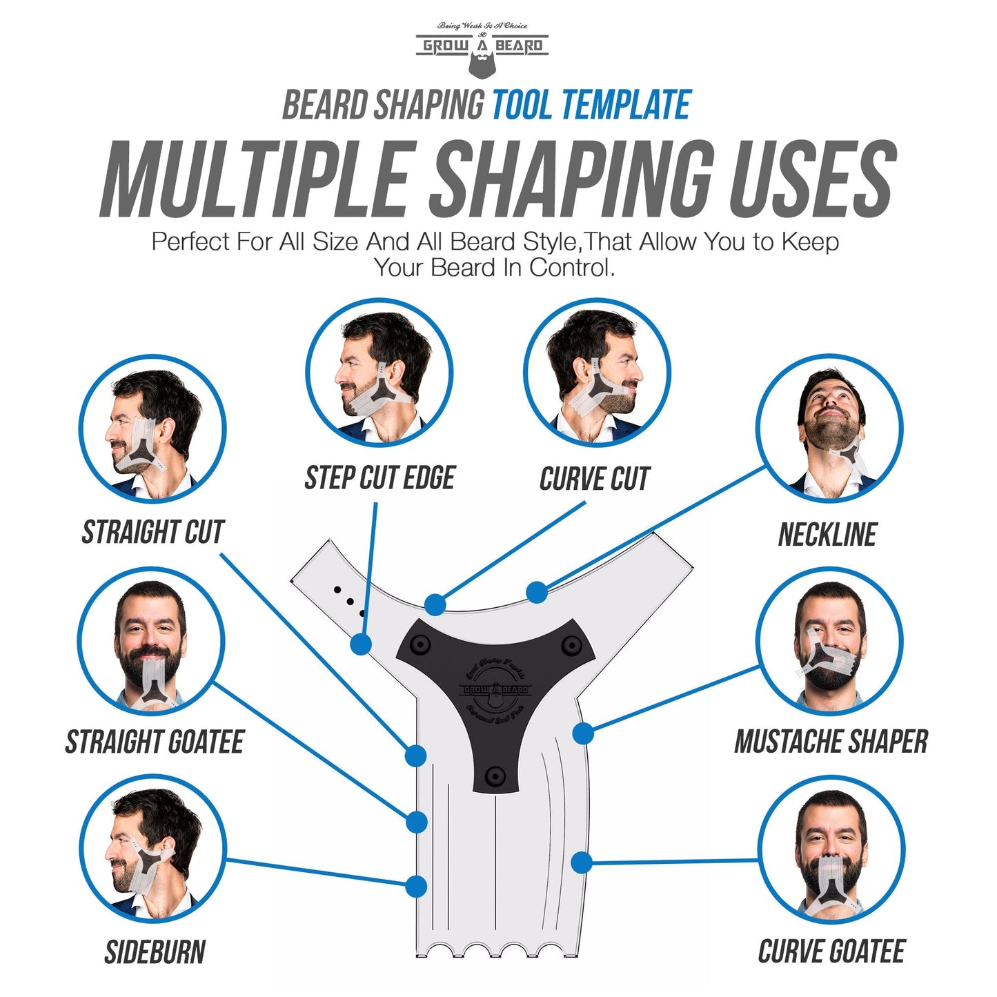 Beard Shaper & Beard Shaping Tool for Men, Beard Lineup Guide Template, Perfect for Styling and Edging, Includes Dual Action Beard Comb & Barber Pencil Liner