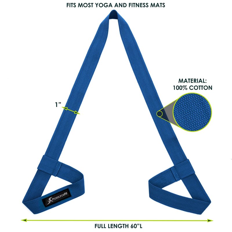 ProsourceFit Yoga Mat Carrying Sling, Easy Adjustable Carry Strap 60” Long Cotton, Navy