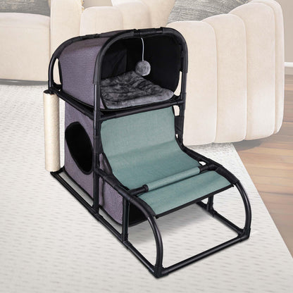 Goetland PVC Modern Cat Condo House Tree Medium Tower Bed Scratching Post Climber With Peek Hole and Dangling Ball for Kitty Indoors Dark Grey