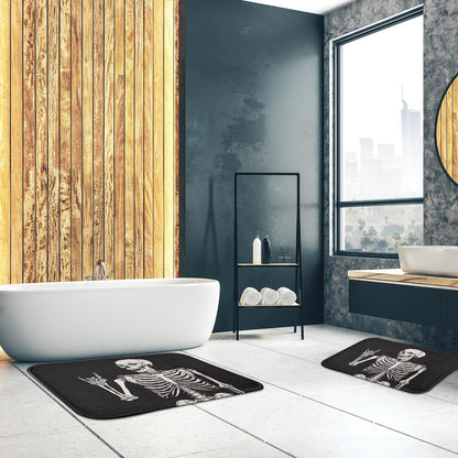Britimes Bath Mat for Bathroom, Rock and Roll Skeleton Skull Washable Cover Floor Rug Carpets Floor Mat Bathroom Decorations 16x24 Inches for Kitchen Bedroom Indoor