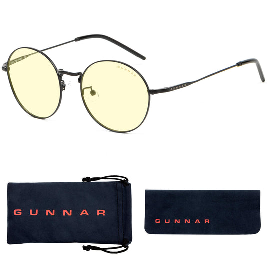 Gunnar Optiks Amber Lens Round Blue Light Blocking, Black, Adult