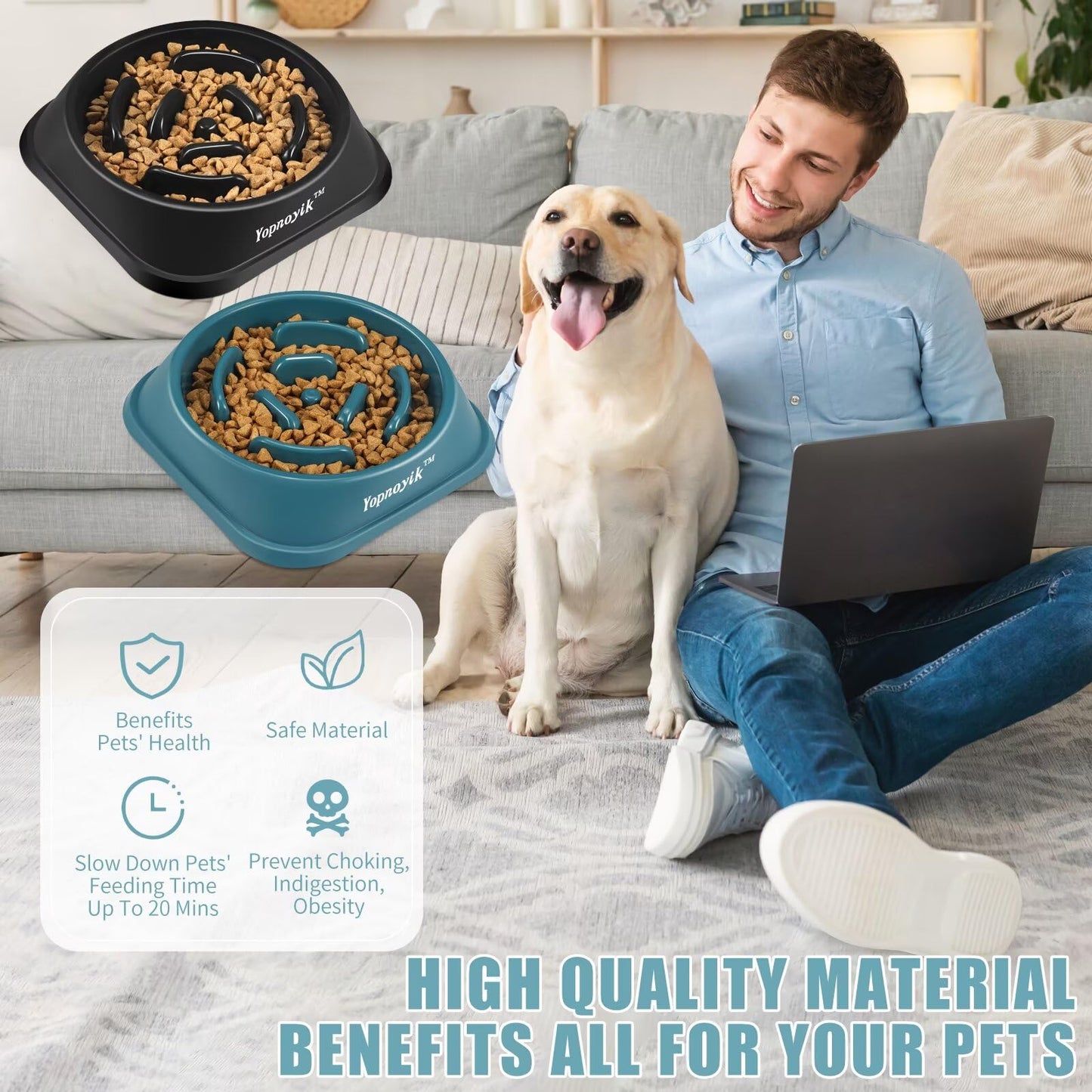 2 Pack Slow Feeder Dog Bowls for Healthy Eating, Non-Slip and Anti-Choking Design, Reduces Bloating & Overeating for Small & Medium Dogs and Cats, Easy to Clean