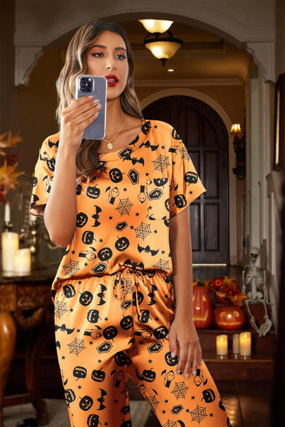 Ekouaer Womens Satin Silky Pajama Set Short Sleeve Shirt with Long Pajama Pant Set Soft PJ Loungewear