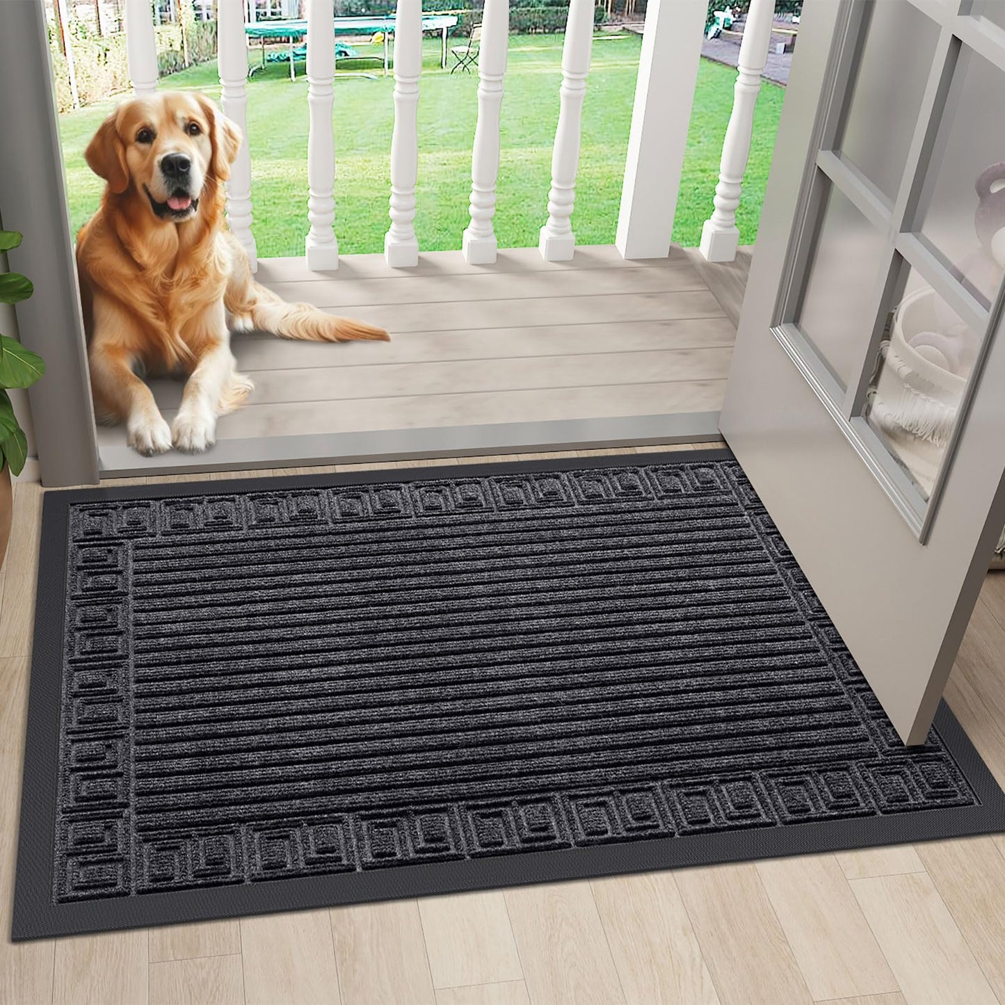 Finchitty Front Door Mat Outdoor Entrance, Heavy Duty Sturdy Rubber Doormat, Stain and Fade Resistant, Easy to Clean, Low Profile Indoor Outdoor Mat for Entryway and Patio, 47x32, Grey