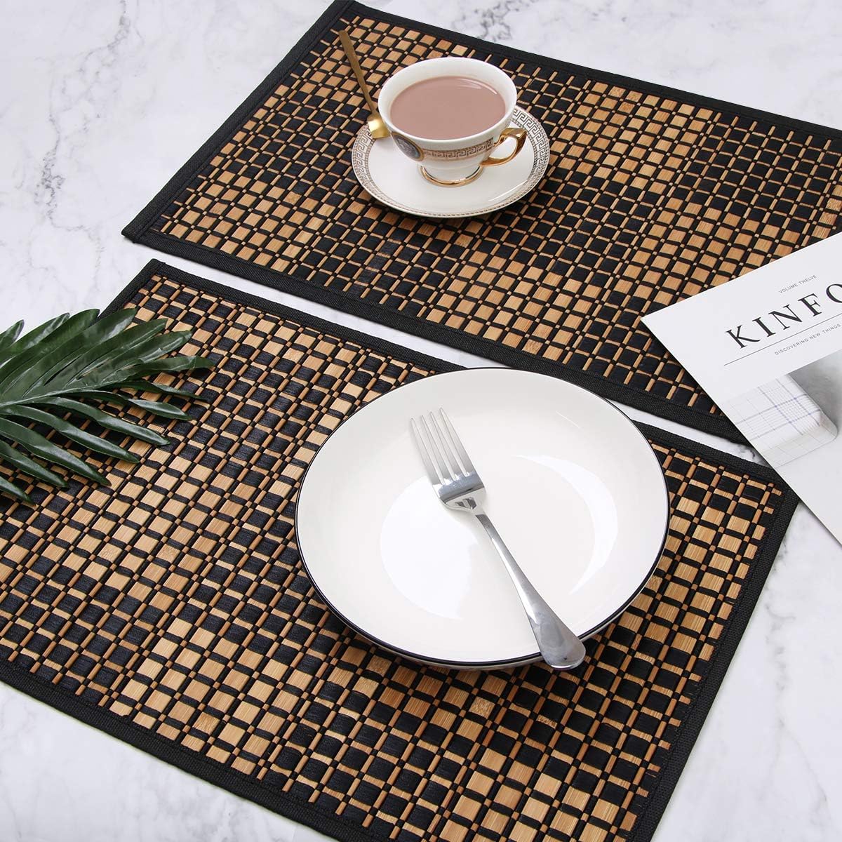 Bamboo Placemats Set of 4, Heat Resistant Place Mats for Dining Table, Durable Bamboo Table Mats, Stain Resistant & Easy Clean Placemats for Kitchen, Indoor/Outdoor Use 11.5 x 17.5 Inch