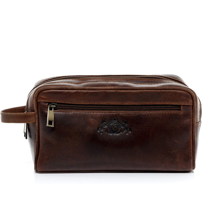 SID & VAIN wash Bag GATWICK Large Travel Overnight Wash Gym Shaving Bag Real Leather Toiletry Bag Leather Bag Men Women Unisex Brown