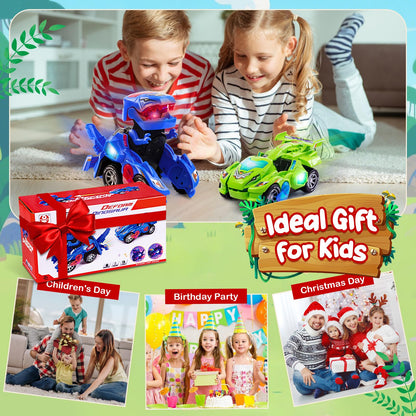 Yellcetoy Dinosaur Transforming Car, Dino Toys with Flashing Lights & Sound for Boys Girls Age 3-7 Automatic Electric Transform Cars Toy Birthday Xmas Gifts for Kids 3 4 5 6 7 Years Red