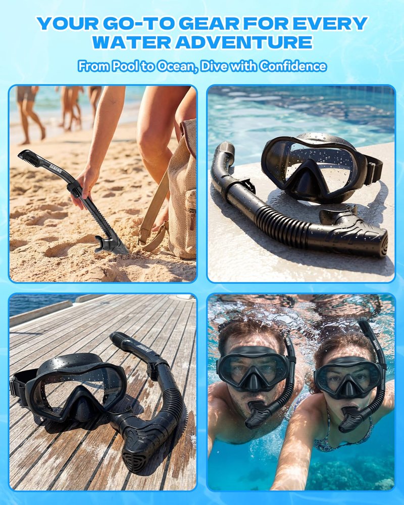 Aegend Diving Dry Snorkel for Adult & Youth - Foldable Snorkeling Gear with Top Dry Valve, Perfect for Snorkeling, Freediving, Swimming and Scuba Diving (Cyan & Rose Red)