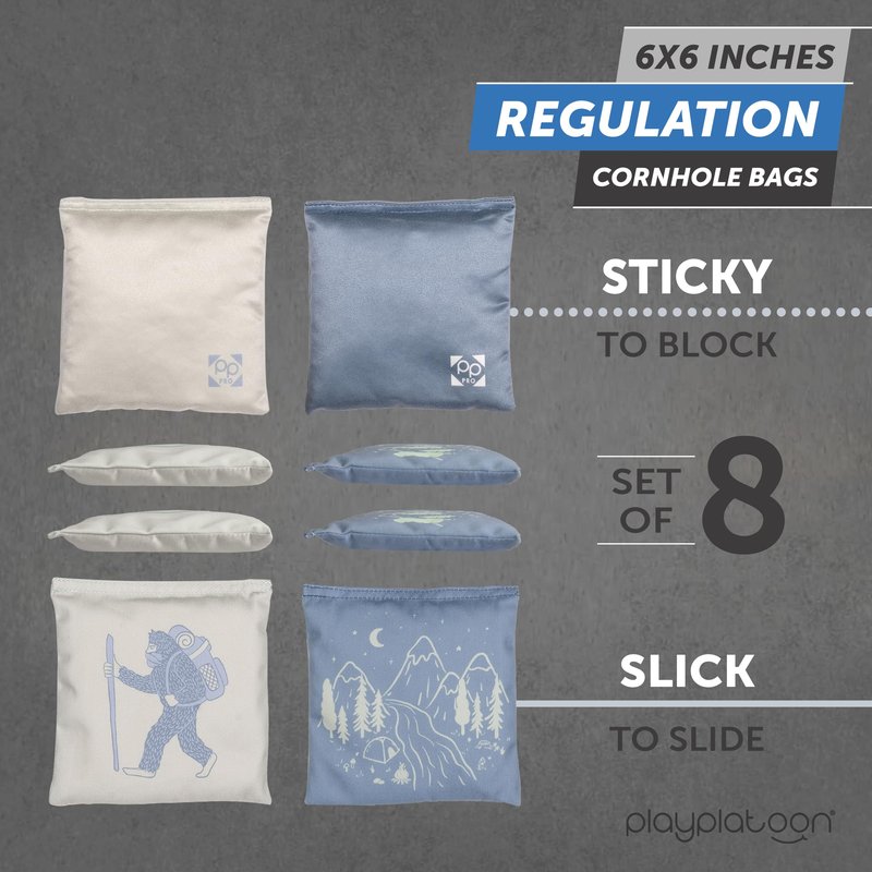 Play Platoon Professional Cornhole Bags Set of 8 - Regulation All Weather Double Sided Pro Corn Hole Bags - Sticky Side/Slick Side for Pro Cornhole Game - Stone Blue/Light Jade Bigfoot