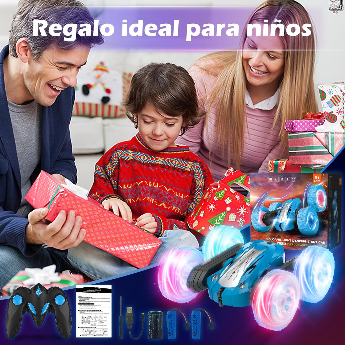 Rodzon Remote Control Cars for Kids Toys 6+ Years Old Boys,Stunt Cars Wheel Lights Rc Car,Christmas Birthday Gift Boy Girls Age 6+ Years (Blue)