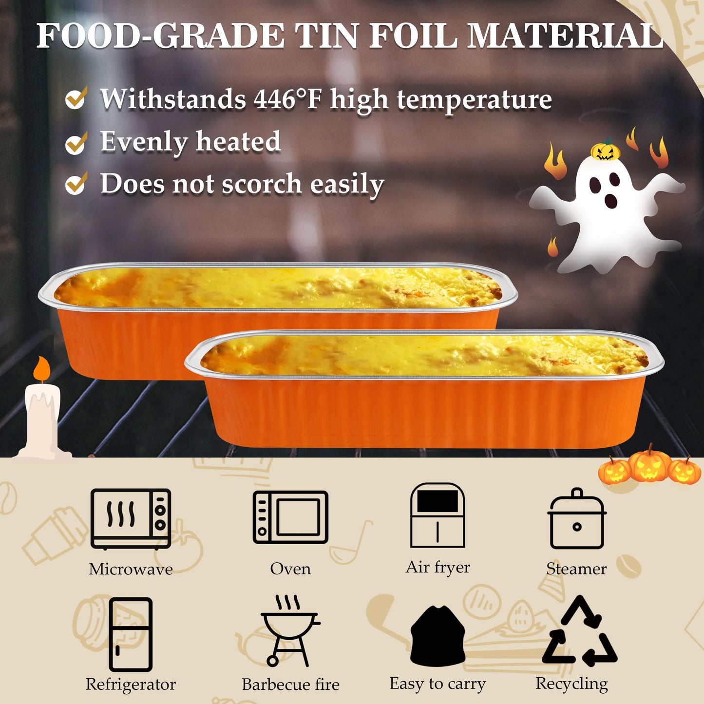 Mini Loaf Pans with Lids, BAKINGPAK 50PCS 6.8OZ 200ML Mini Cake Pans Disposable Aluminum Foil Cupcakes Pans with Lids for Halloween Party Birthday, Orange