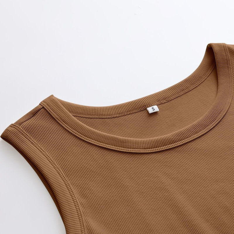 ANRABESS Womens Sleeveless High Neck Tank Tops Fashion Summer Casual Basic Slim Fit Ribbed Racerback Top Shirt Clothes Coffee Small