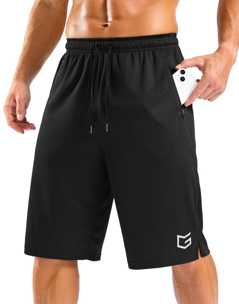 G Gradual Men's Gym Shorts with Zipper Pockets 11'' Basketball Athletic Long Mesh Shorts for Men Workout Quick Dry Lightweight Black