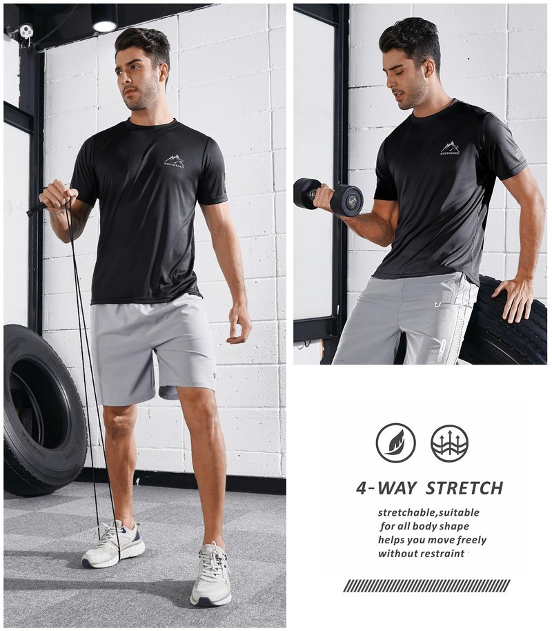 NORTHYARD Men's UPF 50+ Sun Protection Shirt Short Sleeve Swim Rash Guard SPF UV Athletic Workout Running T-Shirt Black XL