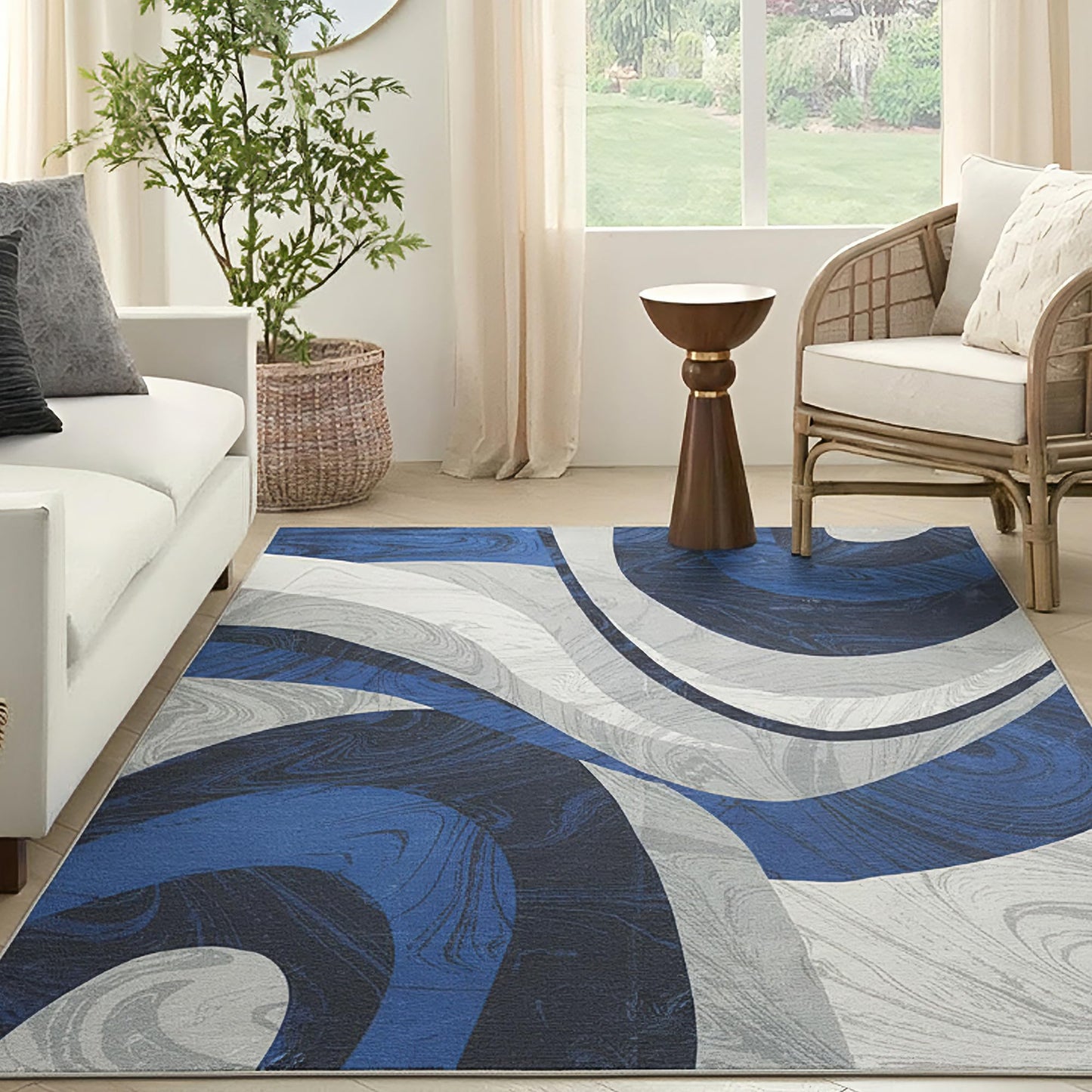 Washable Area Rug for Living Room, Indoor, Dinig Room – Soft Pile Non-Slip Rug for Kitchen – Modern Contemporary Design Machine Washable Carpet, Foldable Rug, Easy to Clean – (4X5-Dark Blue)