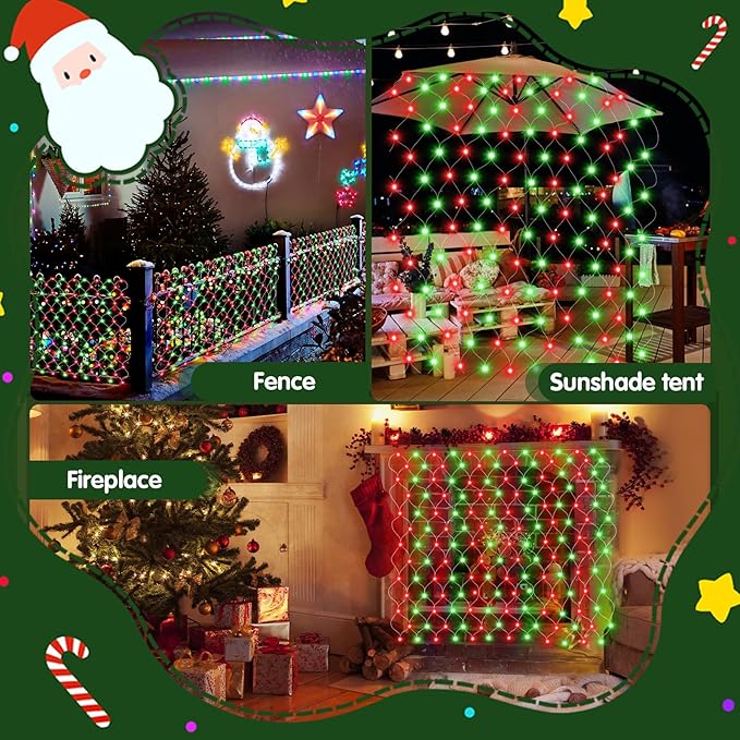 Hezbjiti Pack of 2 Battery Operated Christmas Lights Outdoor Total 200LED Waterproof Timed Memory Net Mesh Lights for Xmas Trees Bushes Garden Yard Lawn Patio Christmas Decor (Red and Green)