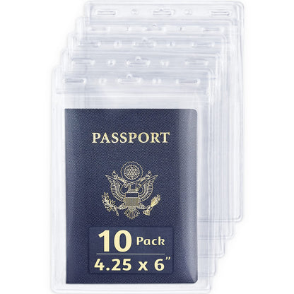 EcoEarth 4x6 Inch Passport & Card Holders with Soft Edge (Clear, 10 PK) - Extra Large (XXL) Vertical ID Holder - Resealable and Waterproof Identification Name Card Holder