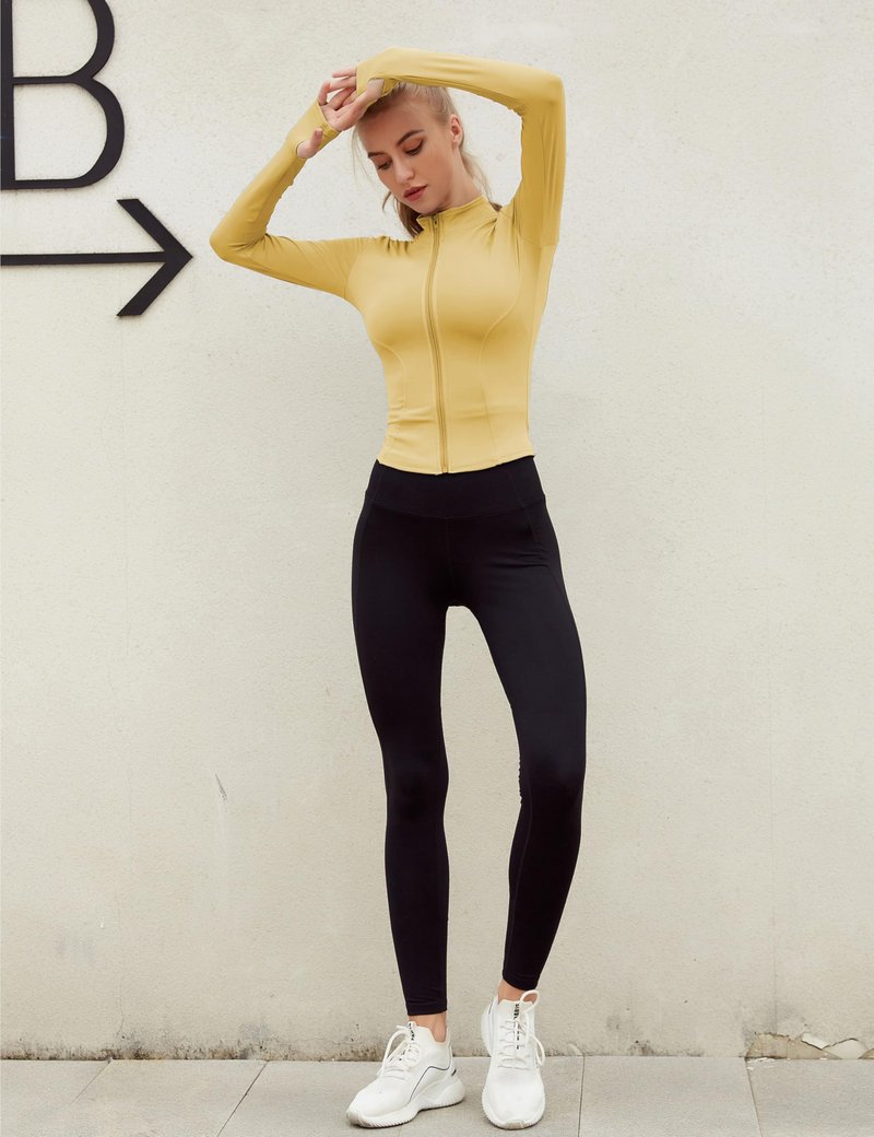 Lviefent Womens Lightweight Full Zip Running Track Jacket Workout Slim Fit Yoga Sportwear with Thumb Holes (Yellow-XS)