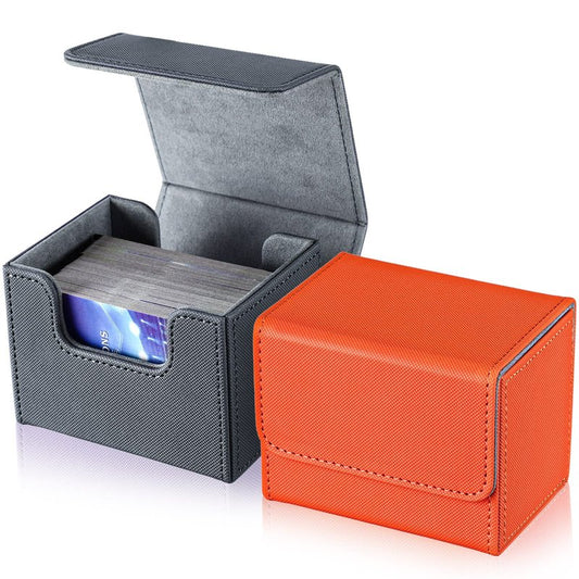 Weewooday 2 Boxes Leather Deck Card Boxes Large Size Fit 100 Plus Sleeved Cards Deck Game for Collectible Playing Compatible with Mtg Tcg(Horizontal,Orange, Gray)