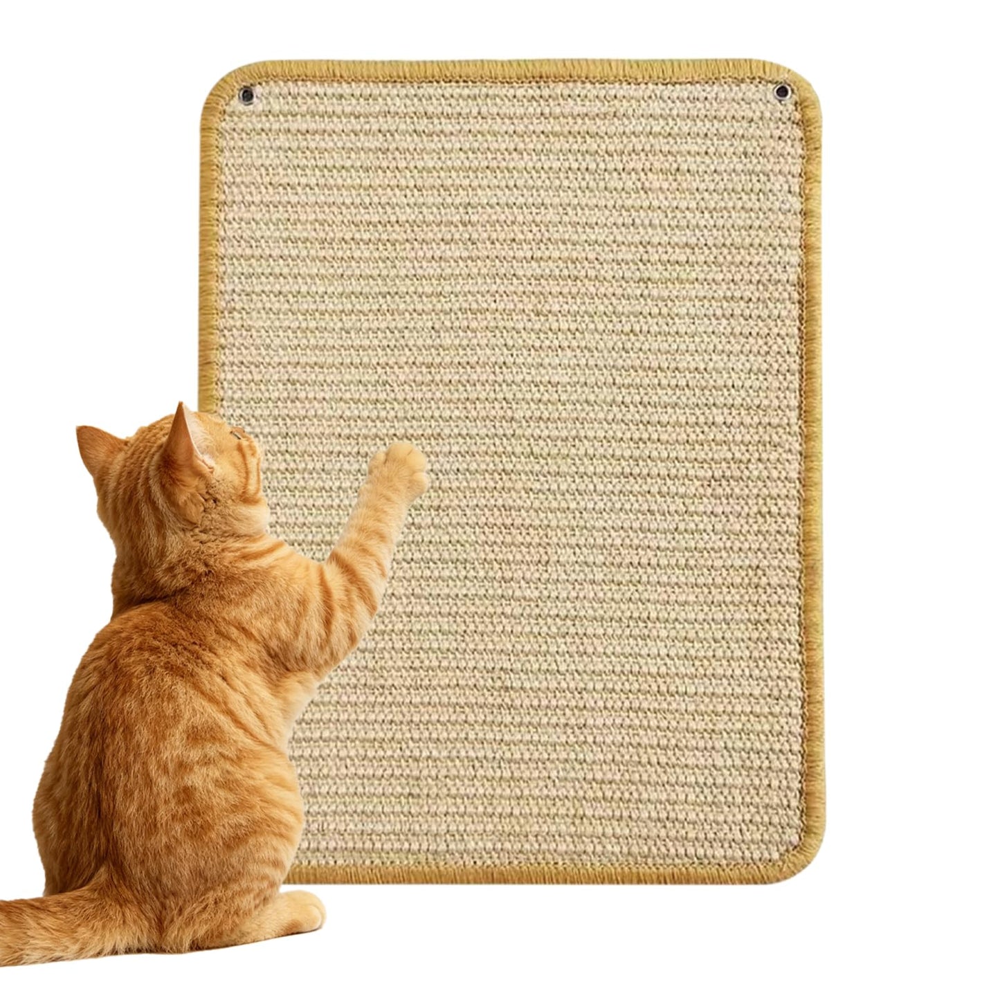 READY TO PETS Cat Scratching Mat Natural Sisal Rope, 16"x20" Large Sisal Rope Scratching Pad for Indoor Cats with Sticky Hook & Loop Tape, Cat Scratch Rug Wall Mounted or Floor Carpet Protector
