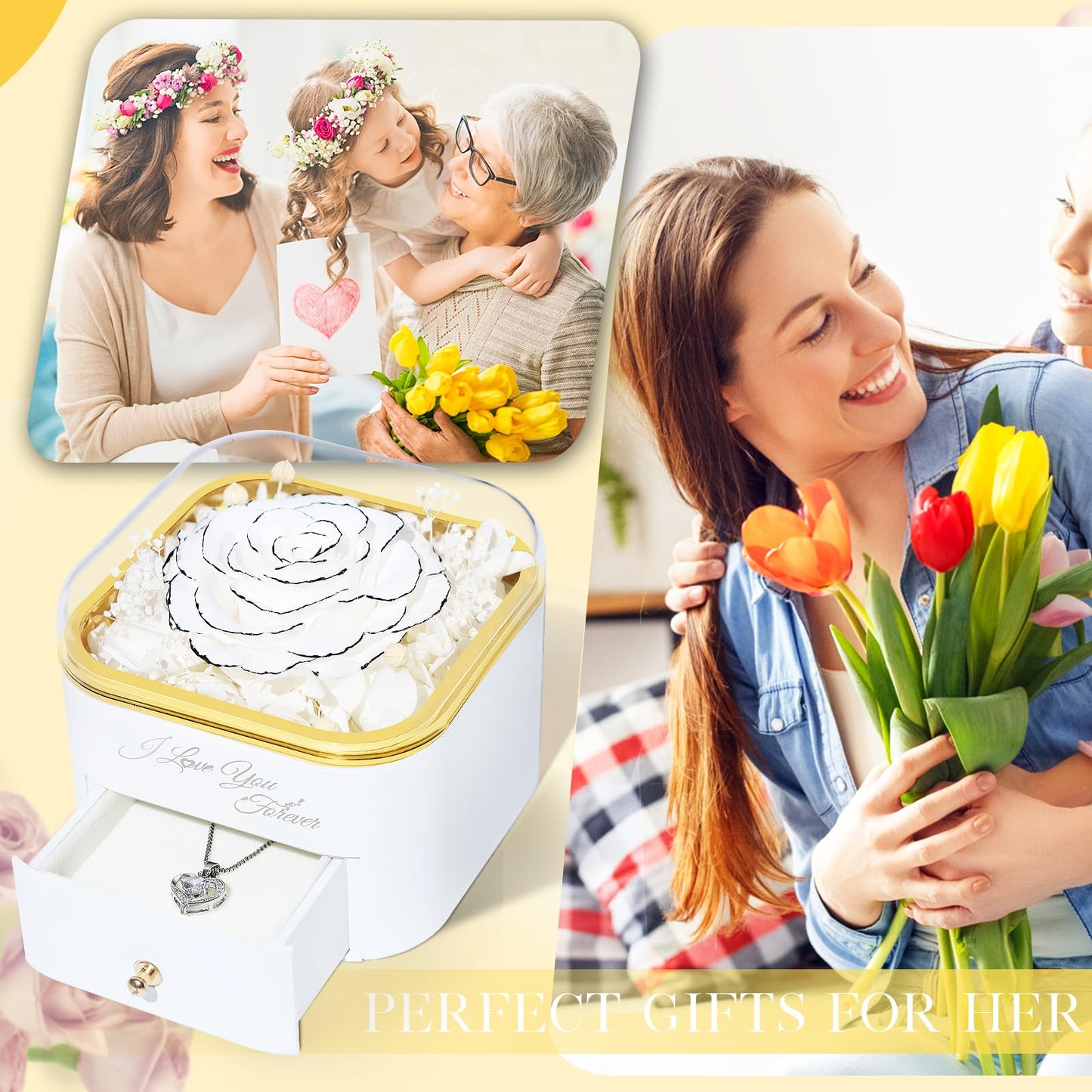 Beferr Valentines Day Gifts for Her Preserved Real Rose with Necklace Eternal Roses Forever Flowers for Delivery Prime Mothers Anniversary Birthday Gifts for Women Mom Grandma Wife Daughter Girlfriend