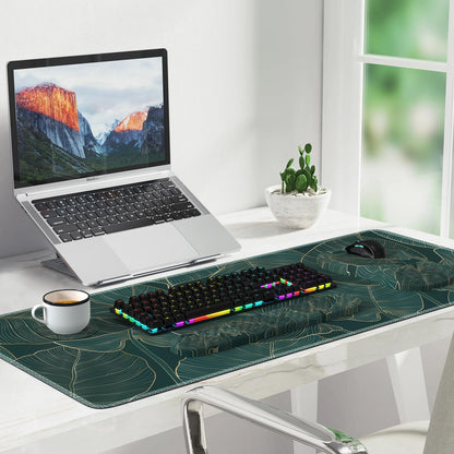 AnyShock 4 in 1Desk Mat for Keyboard and Mouse, Ergonomic Green Mouse Pad with Memory Foam Wrist Rest, Large Desk Pad Mat, Soft Wrist Support for Keyboard (Palm Leaves)