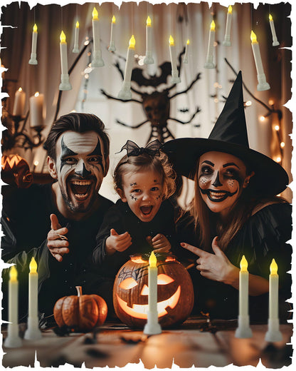 Amagic Batteries Included Floating Candles with Wand Remote, 12pcs Flickering Warm Light Flameless Taper Candles, Magic Hanging Candles with Base for Birthday Party, Halloween Decorations