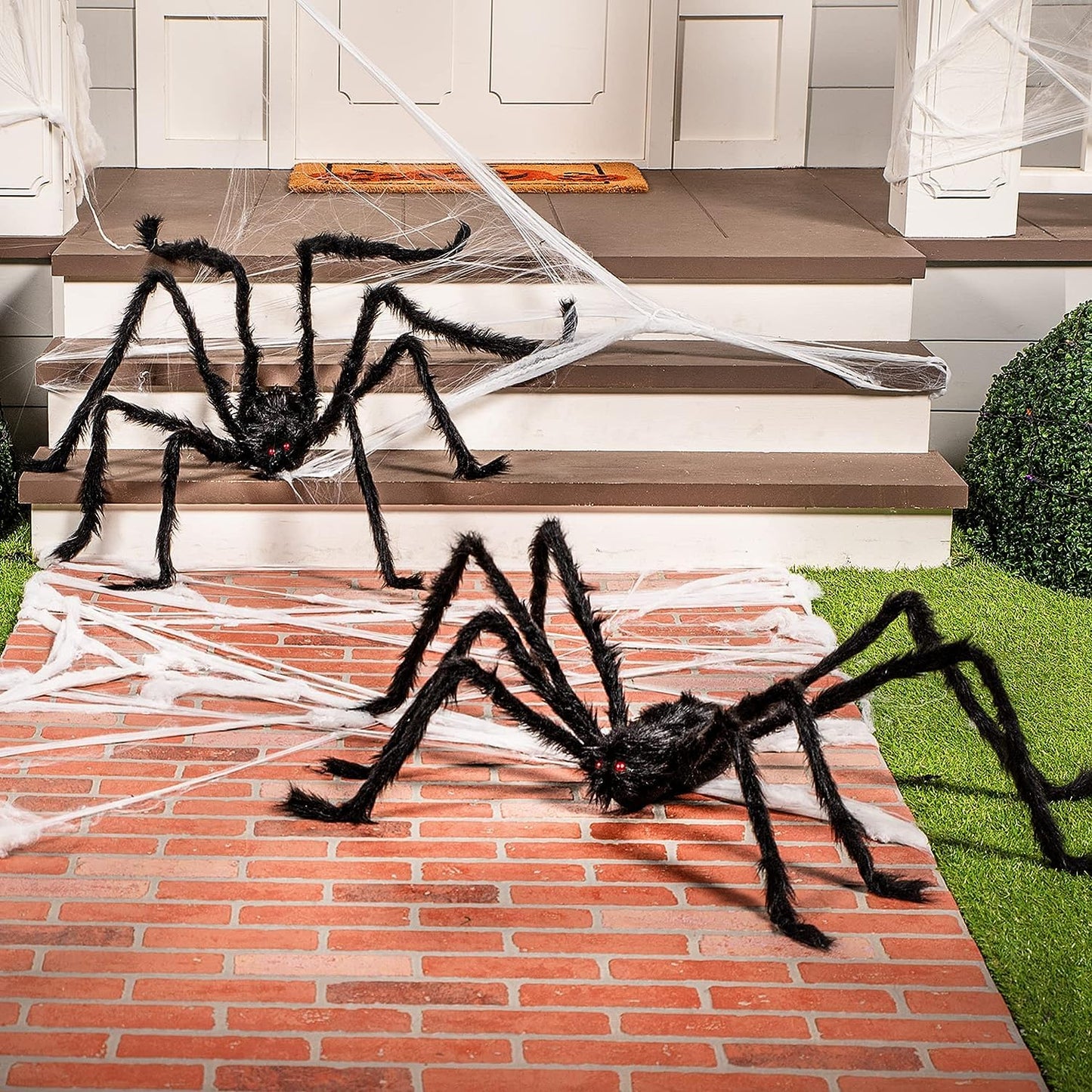 JOYIN 2 Pack 5 Ft Halloween Outdoor Decorations Hairy Black Spider, Scary Giant Spider, Fake Large Haunted House Props, Halloween Yard Lawn Decorations Party Indoor Decor