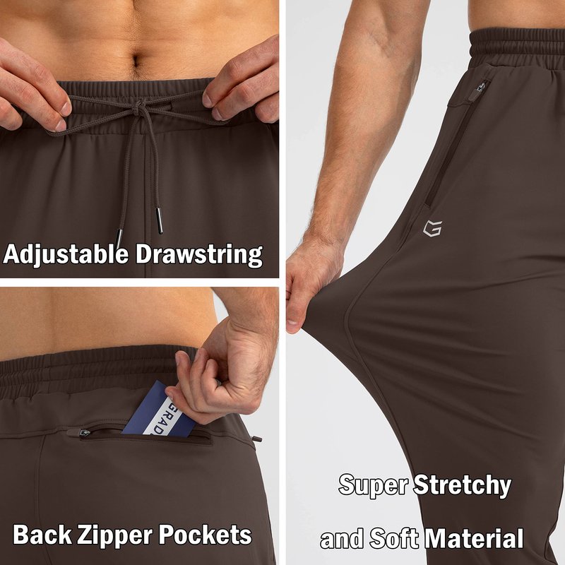G Gradual Men's Sweatpants with Zipper Pockets Tapered Joggers for Men Athletic Pants for Workout, Jogging, Running (Brown, X-Large)