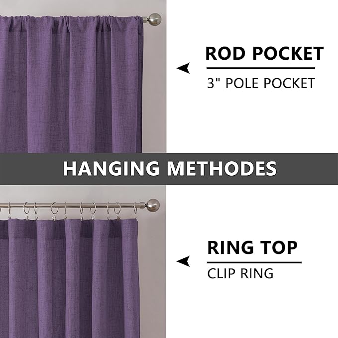 Tollpiz Short Linen Tier Curtains Rod Pocket Semi Sheer Half Kitchen Curtain Burlap Light Filtering Thick Linen Drapes for Bathroom, 30 x 24 inches Long, Royal Purple, Set of 2 Panels