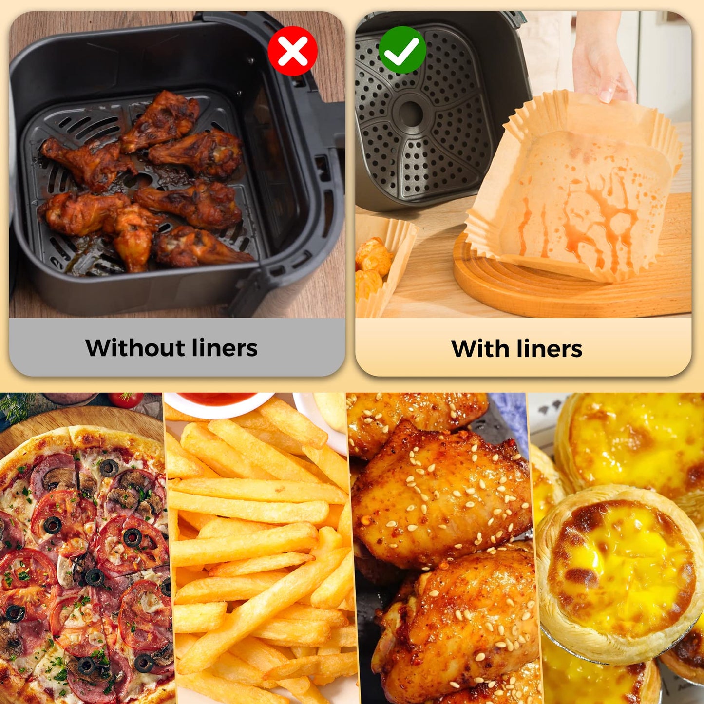 Air Fryer Disposable Paper Liners - 150Pcs 8In Square Parchment Paper Non-Stick Airfryer Basket Liners for Steamer Microwave Oven, Deep Fryer Parts & Accessories