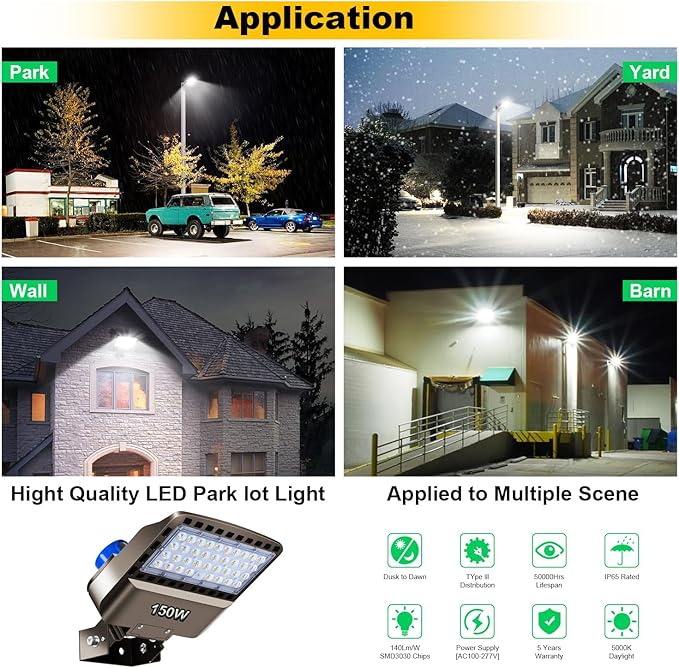 22500lm LED Parking lot Light Trunnion Dusk to Dawn 150W LED FloodLights Outdoor Wall Mount Security Commercial 85-277V IP65 Waterproof 5500K Shoebox Barn Light for Yard,Street 3 Pack