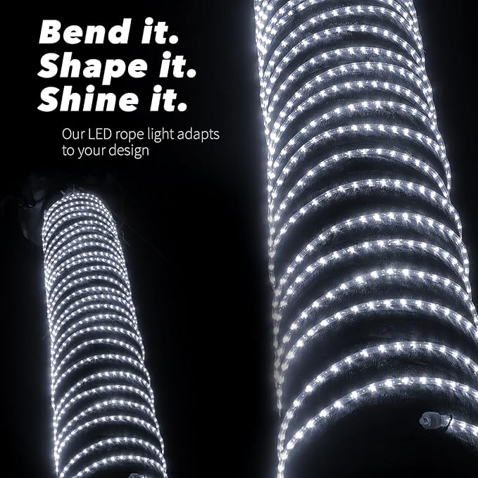 WYZworks 108LEDs 10ft LED Outside Rope Lights, Outdoor ETL Certified Waterproof Permanent 360 Degree Light Emitting, Flexible Tube, Connectable, Christmas Palm Tree Exterior Landscape, Cool White