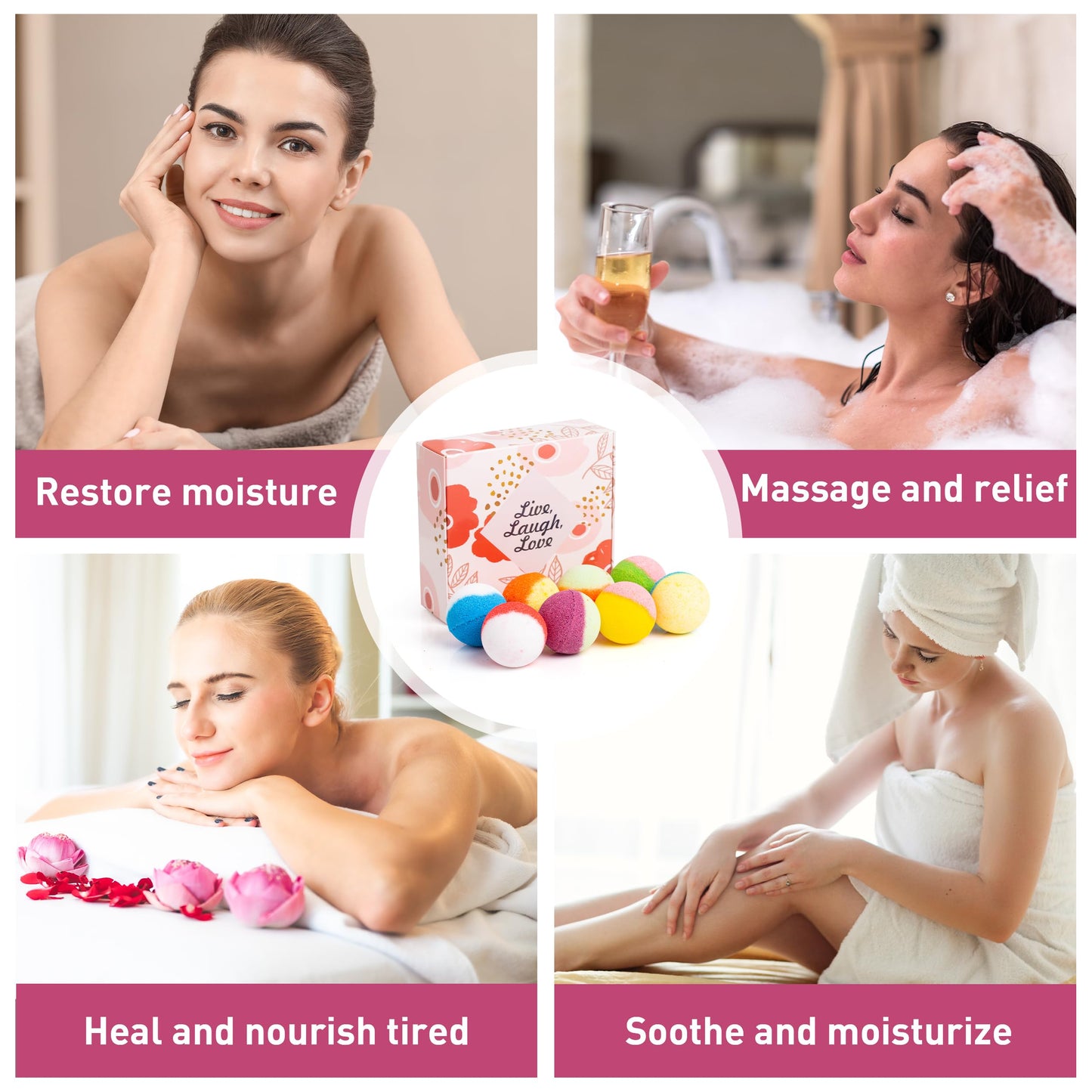 kainga Recka 48 Natural & Organic Bath Bombs for Women and Kids, Rich in Essential Oils, Relaxation and Stress Relief, BathBombs Gift Set for Mothers Day, Christmas, Valentines Day & Birthday