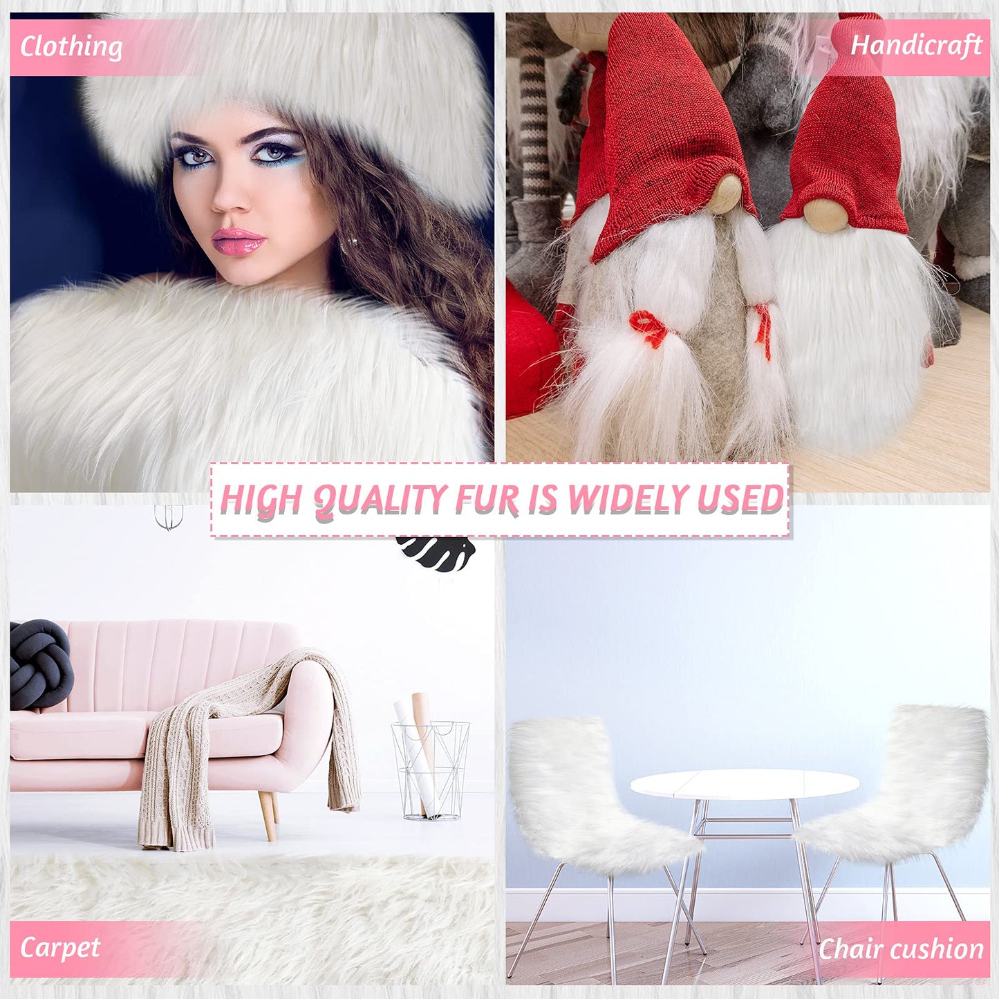 Tatuo 60 x 18 Inch White Faux Fur Fabric Halloween Fluffy Fuzzy Craft Fake Fur Cuts Shaggy Synthetic Plush Patch Sewing DIY Winter Christmas Costume Gnome Beard Miniature Dolls Rugs Mats Gift