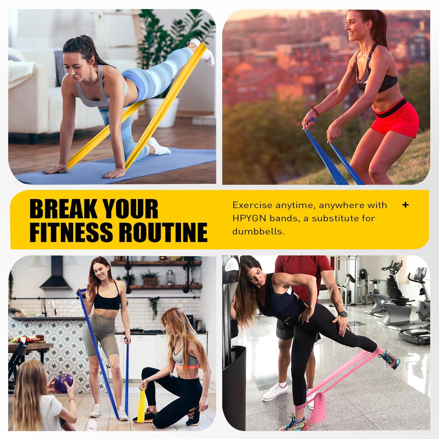 Resistance Bands, Exercise Bands, Physical Therapy Bands for Strength Training, Yoga, Pilates, Stretch Elastic Band with Different Strengths, Workout Bands for Home Gym