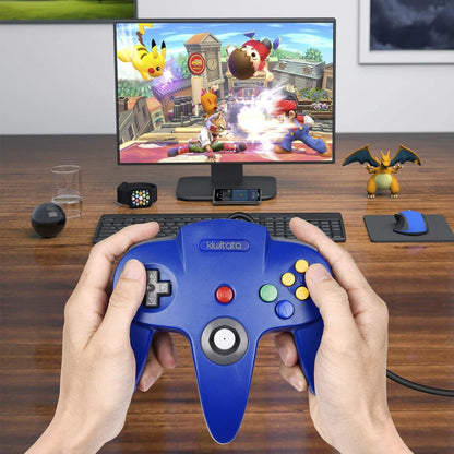 2 Pack kiwitatá N64 USB Controller for Retro Games, Classic N64 Wired Bit Gaming Pad Joystick Controller for Windows XP/7/8/10 & Mac & RetroPie Emulator Blue