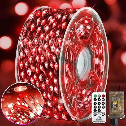 KNONEW 400FT Outdoor Christmas Fairy Lights Plug in,1200 LED String Lights Outdoor Waterproof 8 Modes Memory Times for Wedding Bedroom Walls Garden Trees Decoration(Red)